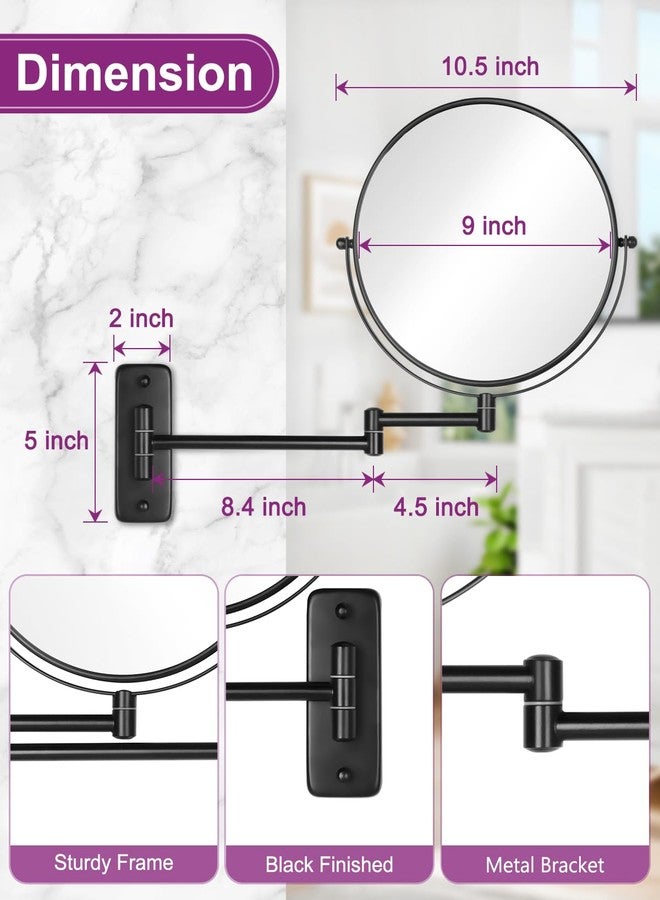 DECLUTTR 20X/1X Wall Mounted Makeup Mirror, 9 Inch Large Size Magnifying Mirror, 360° Swivel Extendable Mirror for Bathroom, Black - Image 3